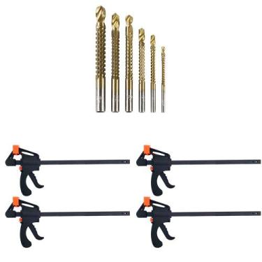 Imagem de Kit 4 Grampos Aperto Rápido 12'' +  6 Brocas Corte Lateral - CHARBS