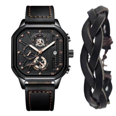 Imagem de Kit Relógio Poedagar Masculino Cronógrafo Casual Luxo  E Bracelete 