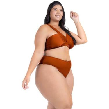 Imagem de Biquini Cós Alto Sustentação Plus Size Alças Largas Decote - HYPE MODA