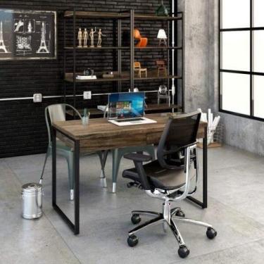 Imagem de Escrivaninha Industrial Kuadra com 2 Gavetas 120 cm - Carvalho Dark/Pr