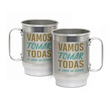 Imagem de Caneca Alumínio c/ Faixa Fosca 600ML Vamos Tomas Todas