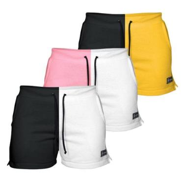 Imagem de Kit 3 Shorts Moletom Feminino Com 2 Bolsos Fenda Lateral Básico Casual