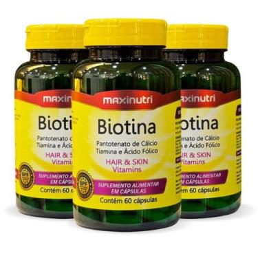 Imagem de Kit 3 Biotina Pantotenato de Cálcio Tiamina e Ácido Fólico 60 Cápsulas