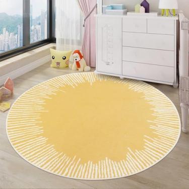 Imagem de Lacomfy Tapete abstrato moderno 1,8 m redondo chique tapete antiderrapante para quarto de crianças berçário sala de estar tapete de sol tapete circular para decoração de casa interna, 1,5 m, amarelo