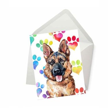 Imagem de Cartão de felicitações para cães pastor alemão, cartão para esposa marido namorada cachorro mãe pai, cartão para ele, amigo, irmão, irmã, cartões de aquarela com envelopes, cartão de simpatia perda de