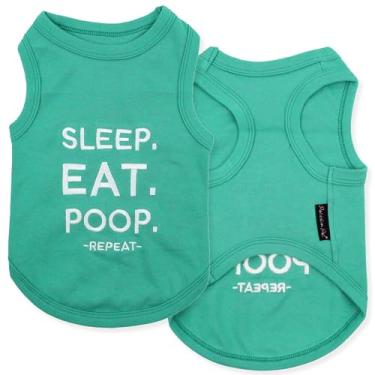 Imagem de Parisian Pet Camiseta unissex para cães - Camiseta bordada de algodão para cães "Sleep, Eat, Poop, Repeat" - leve, sem mangas - lavável na máquina para cães médios - M