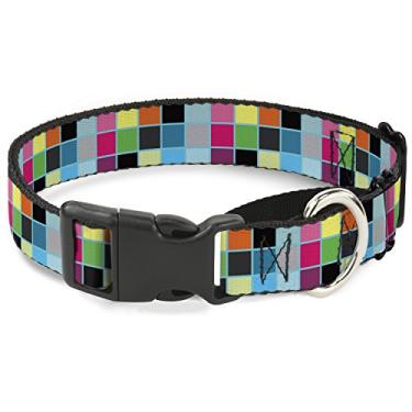 Imagem de Buckle-Down Coleira para cachorro xadrez brilhante com contorno de gamarra xadrez, 2,5 cm de largura, serve para pescoço-médio de 28 a 43 cm