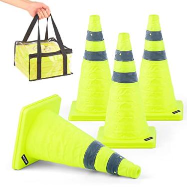 Imagem de BATTIFE [Pacote com 4] Cones de Trânsito Dobráveis de 18", Cones de Segurança Verde-Limão, Cones Pop-Up com Colar Refletivo, para Prática de Direção, Estacionamento Na Estrada (Verde)
