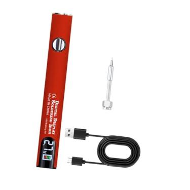 Imagem de Baoblaze Kit de ferro de solda sem fio portátil usb recarregável doméstico 510 linha premium caneta solda elétrica tensões ajustáveis, Conjunto Vermelho