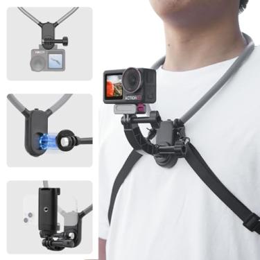 Imagem de BRDRC Suporte de pescoço POV para GoPro, suporte magnético para colar de câmera com clipe de telefone para DJI OSMO Action 5 Pro 4 3, bolso 3, para Insta360 X4 X3 ACE PRO, para acessórios de gravação