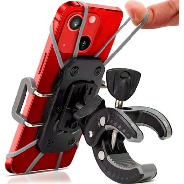 Imagem de Suporte de telefone para bicicleta e motocicleta - para iPhone 16 (15, Xr, SE, Max/Plus), Galaxy S22 ou qualquer celular - Suporte universal para guidão de bicicleta ATV, montanha e estrada. +100 para