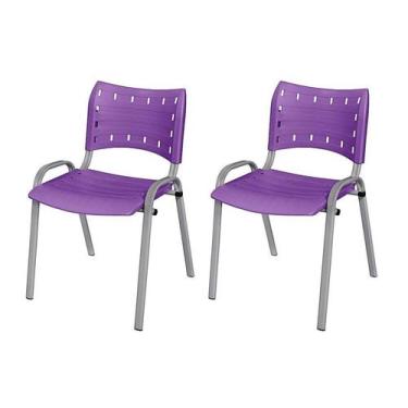 Imagem de Cadeira Iso Base Cinza Igreja, Escola, Escritório -Violeta - Kit 2 Peç
