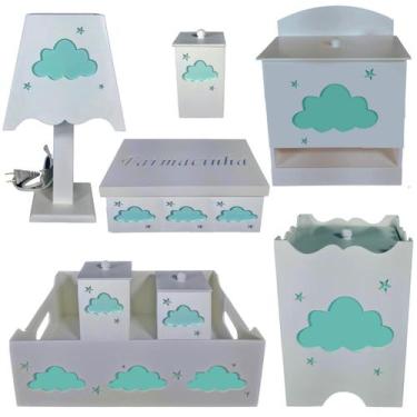 Imagem de kit higiene bebe mdf decorado 8 pçs - NUVEM VERDE - Flores para Mariae