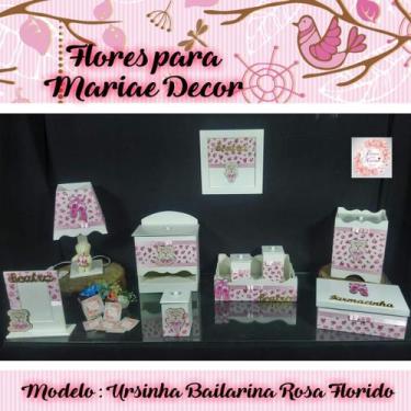 Imagem de Kit Higiene bebê Mdf 10 peças - SALMÃO BRANCO FLORIDO COM PÉROLAS - Fl