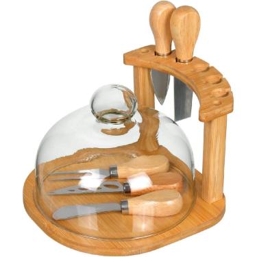 Imagem de Jogo 7 Peças Para Queijo Home&Co Com Tampa De Vidro Bambu