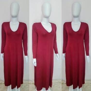 Imagem de Vestido Longo Gola V Manga Longa Com Bolso Moda Femenina  - nascimento