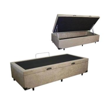 Imagem de Cama Box Solteiro Com Baú Suede, RC - Real Comfort Estofados, Bege