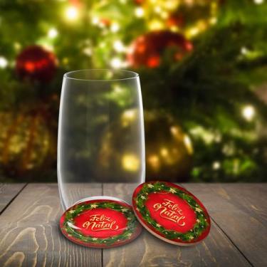 Imagem de Kit 6 Porta Copos Natalinos em MDF  Decoração Festiva para Bebidas e D