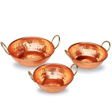 Imagem de Trio de tachinhos de cobre com alças dourada M (10.5, 9, 8 cm) - Artes