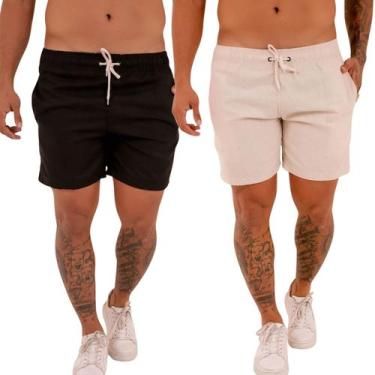 Imagem de Kit 2 Short De Linho Masculino Básico Mauricinho  Lavado De Alta Quali