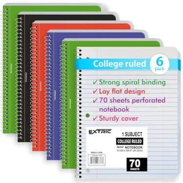 Imagem de EXTRIC Caderno espiral pautado universitário, caderno espiral para 1 matéria, 70 folhas – 20 x 26 cm, pacote com 6 cadernos para escola, escritório e uso doméstico – Cadernos pautados por colagem
