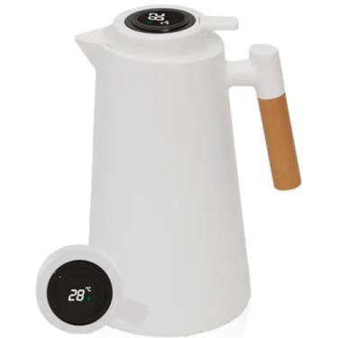 Imagem de Garrafa Térmica Digital com Display LED, 1 Litro, Ideal para Café, Chá e Bebidas, Mantém Quente e Frio, Com Medidor de Temperatura- QH Shopp (Branco.)