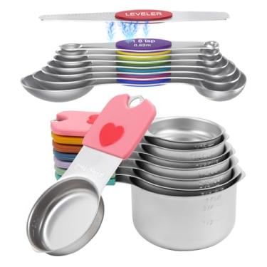 Imagem de Conjunto de copos e colheres de medição magnética, ímãs N45 fortes, aço inoxidável resistente, cabe em potes de especiarias para assar e cozinhar, sem BPA, conjunto redondo de 15 com nivelador,