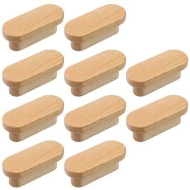 Imagem de Savagrow Puxadores de madeira em forma de T, 10 peças, puxador de guarda-roupa estilo simples, furo central de 3,5 cm, puxadores de madeira de faia