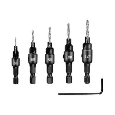 Imagem de Conjunto de 5 Brocas Escareadoras para Carpintaria - Tamanhos 5, 6, 8 