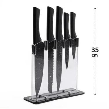 Imagem de Conjunto de 5 Facas Gourmet inox com Suporte em acrílico  wincy, Laran