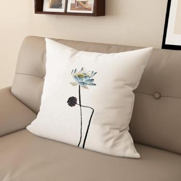 Imagem de Sladjana Capa de almofada de sofá requintada estilo chinês com estampa de lótus - eleve seu espaço de vida (71 x 71 cm, JYHH-B)