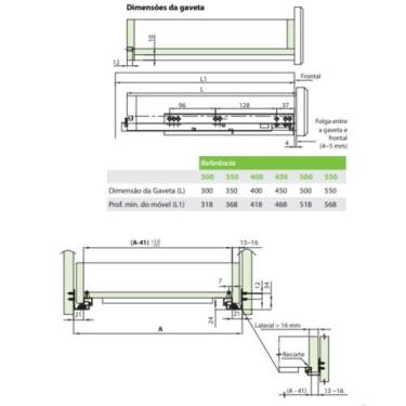 Imagem de Corrediça Gaveta Trilho Telescópico 30cm Par 35kg - metalnox