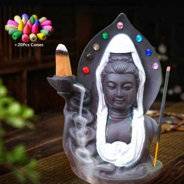 Imagem de Cascata De Fumaça Kuan Yin Porta Incensos Cerâmica 7 Chakras - Althea 