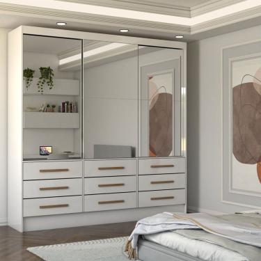 Imagem de Guarda-Roupa Casal Taylor Premium 3 Portas 9 Gavetas com Espelho Branco - Panorama Móveis