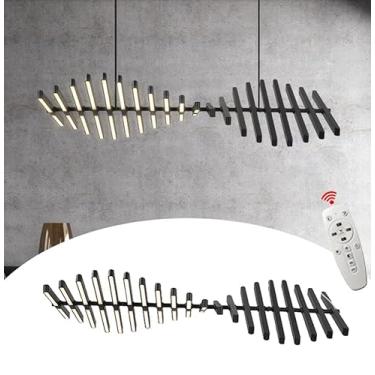 Imagem de Lustre De Led Luminária Moderna Espinha De Peixe 3 Cores Controle Remoto 100w - Brinovar