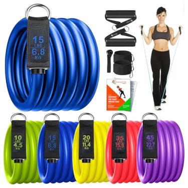 Imagem de SmarterLife Bandas de resistência para malhar, fisioterapia – faixas de treino para mulheres, homens – Tom braços, pernas, peito, bumbum – 5 faixas de exercício com alças, tiras de tornozelo, âncora