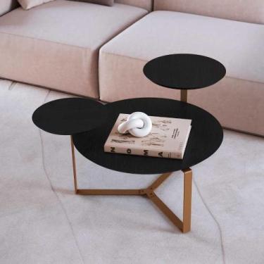 Imagem de Mesa de Centro Redonda Orgânica com 3 Tampos 83cm Pés em Aço - Artesan