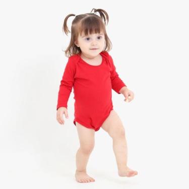 Imagem de Body Infantil Manga Longa Bebê Algodão Unissex - TechMalhas, Vermelho,