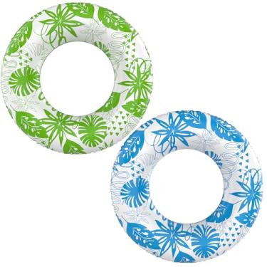 Imagem de CACSPS Boias infláveis para piscina, pacote com 2 anéis de natação com glitter (azul + verde, 90 cm)