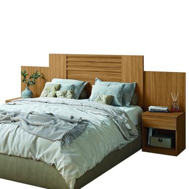 Imagem de Cabeceira Para Cama Box Casal Queen 1,40m/1,60m Com Mesa De Cabeceira Freijó/Off White/Cinza Flex Araguaia Moval