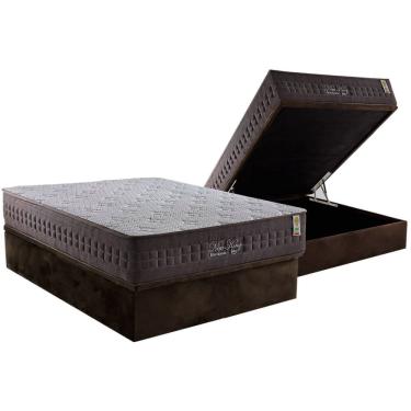Imagem de Cama Box Baú Casal: Colchão Molas MasterPocket Ensacadas D Angelis Anjos New King Brown + Base crc Suede Brown (138x188)