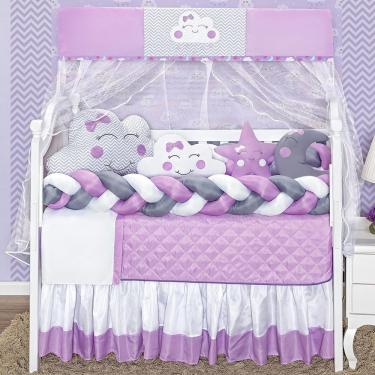 Imagem de Kit Berço Com Duas Laterais Formato Nuvem 12 Peças Lilás