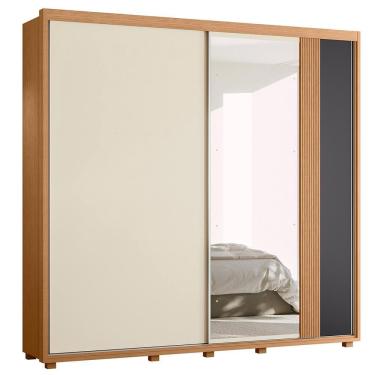 Imagem de Guarda Roupa Casal Acácia 2 Portas Deslizantes Flex com Espelho - Móveis Albatroz Freijó/Off White/Titanium