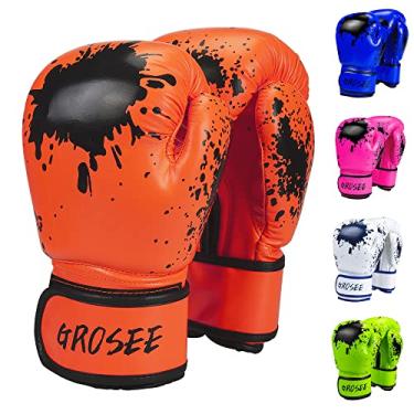 Imagem de Luva de boxe infantil 170 g 227 g, luvas de treinamento para jovens, meninos e meninas para saco de pancadas, kickboxing, Muay Thai, MMA, UFC, presente para idades de 6 a 15 anos (laranja, 226 g (36 a
