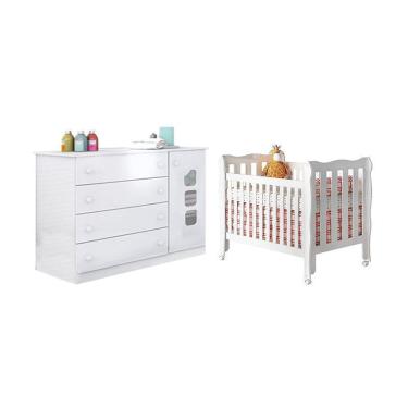 Imagem de Cômoda Livia com Berço Mini Cama Lila Grade Fixa - Phoenix Baby / Carolina Baby