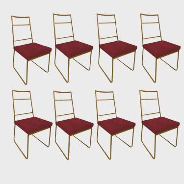 Imagem de Kit 08 Cadeiras Sala de Jantar Escritório Office Stark Industrial Ferro Dourado Corino Vermelho - Ahz Móveis