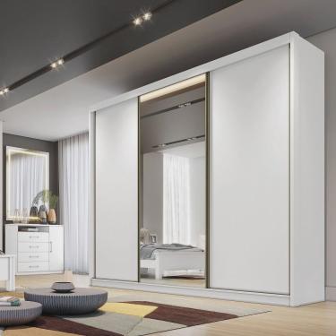 Imagem de Roupeiro Casal Diamond 3 Portas Com 1 Espelho 6 Gavetas Novo Horizonte Cor: branco