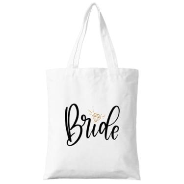 Imagem de ZYQFN Bolsa para noiva, bolsa essencial para o dia do casamento com estampa "noiva", presente de noiva de lona fofo para noivas, organizador de kit de emergência de casamento reutilizável. (070