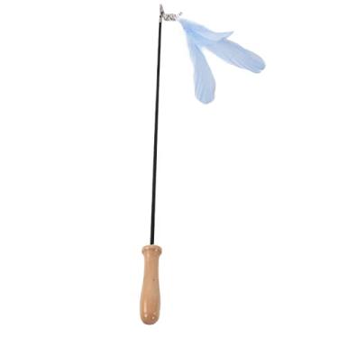 Imagem de Mbeysaq Bastão engraçado para gatos com haste retrátil de fibra de carbono e mastro de madeira, brinquedo de sino de penas para gatos internos, brinquedo de bastão de gato azul (azul)