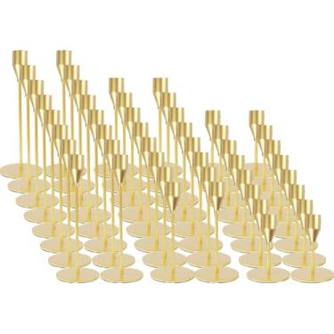 Imagem de Castiçais dourados foscos pintados a granel castiçais metálicos dourados servem para velas cônicas de 2 cm Candelabro decorativo de metal para decoração de mesa de jantar de festa de aniversário de